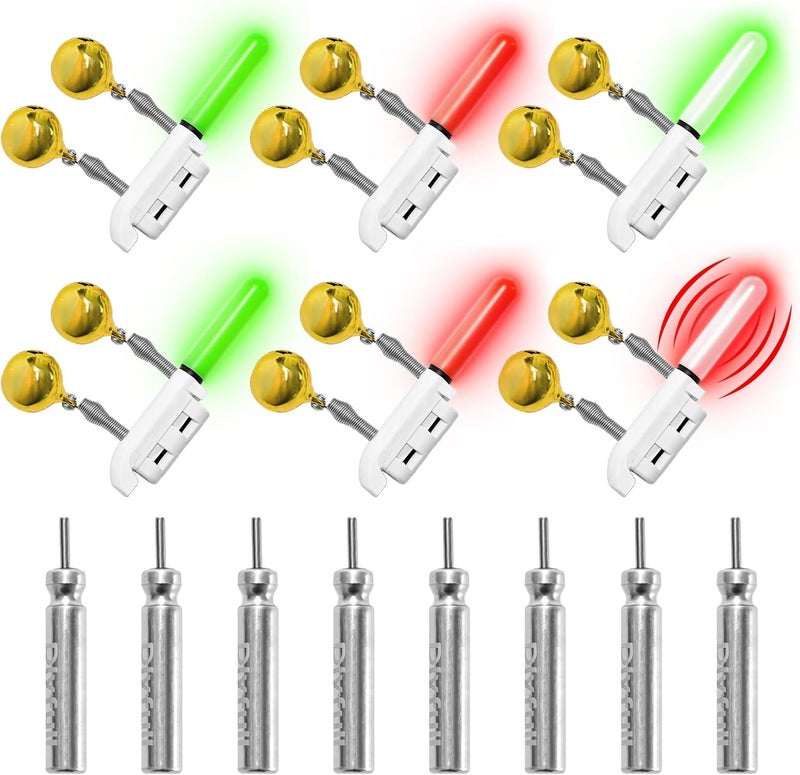 DunkTeam 6PCS Night Fish Strike Alert Glow Stick Alert, Fishing Bite Alarm Bite Alarm, LED Fishing Alarm with Bell, Fishing Glow Sticks with 8PCS CR425 Battery - Image 1